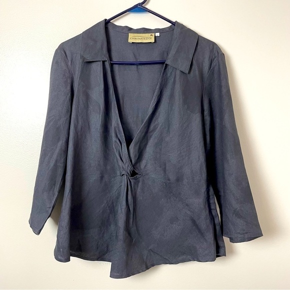 John Partridge 100% Linen Twist Knot Top – Eggplant, Size Medium - Picture 1 of 10